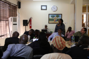 Dr. Oluyemisi Kuku-Shittu, Associate Research Fellow NSSP/IFPRI, presenting at the Stakeholder's session. ©IFPRI/Ian Masias