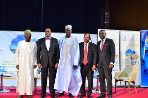 Panelists in the Opening Plenary Session of the conference; from left to right: HMA Chief Audu Ogbeh, AfDB’s President Dr. Akinwumi Adesina, UN Assistant Secretary General and Director of UNDP’s Regional Bureau for Africa Mr. Abdoulaye Mar Dieye, the Acting Executive Secretary of the UN Economic Commission for Africa Mr. Abdalla Hamdok, and Mr. Wole Famurewa, Journalist CNBC Africa and Moderator of the session