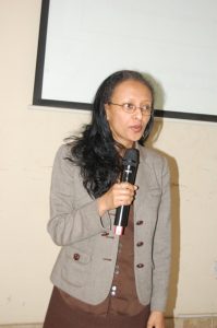 Dr Tewodaj Mogues delivering her presentation at the Nigerian Institute of Social and Economic Research (NISER) in Ibadan